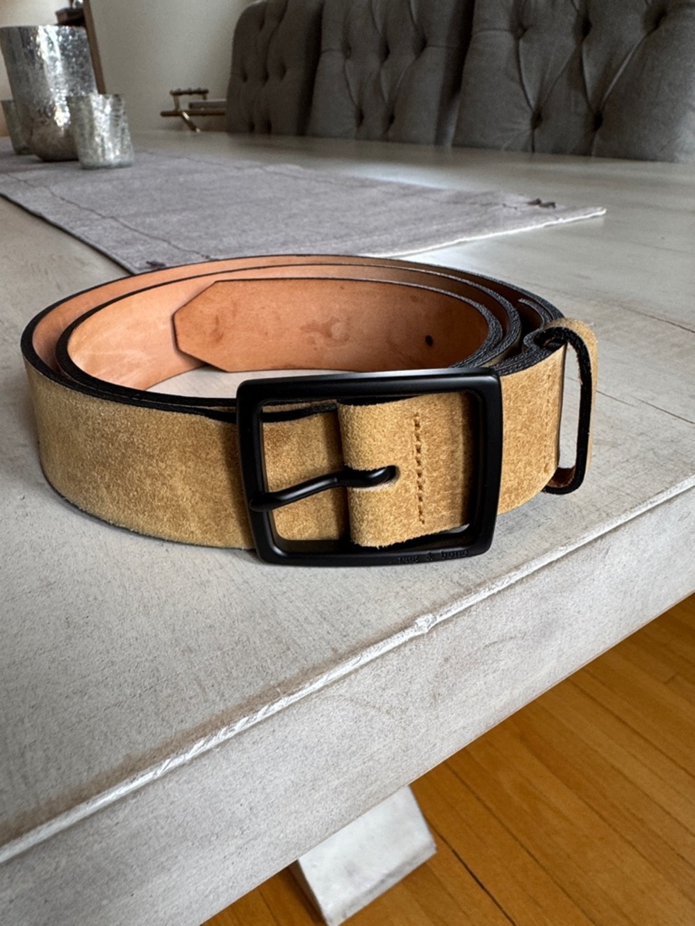 rag & bone Tan Suede Men's Belt with Black Buckle